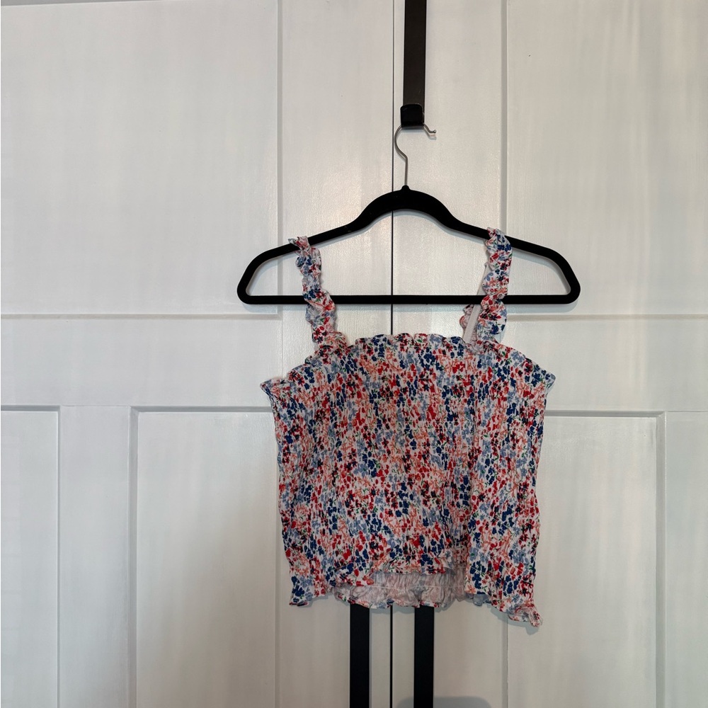 Old Navy Red and Blue Smocked Crop Tank Top